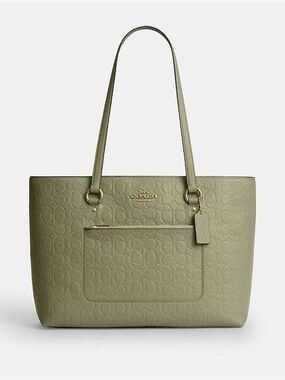 Coach Olive Green Signature Embossed Tote